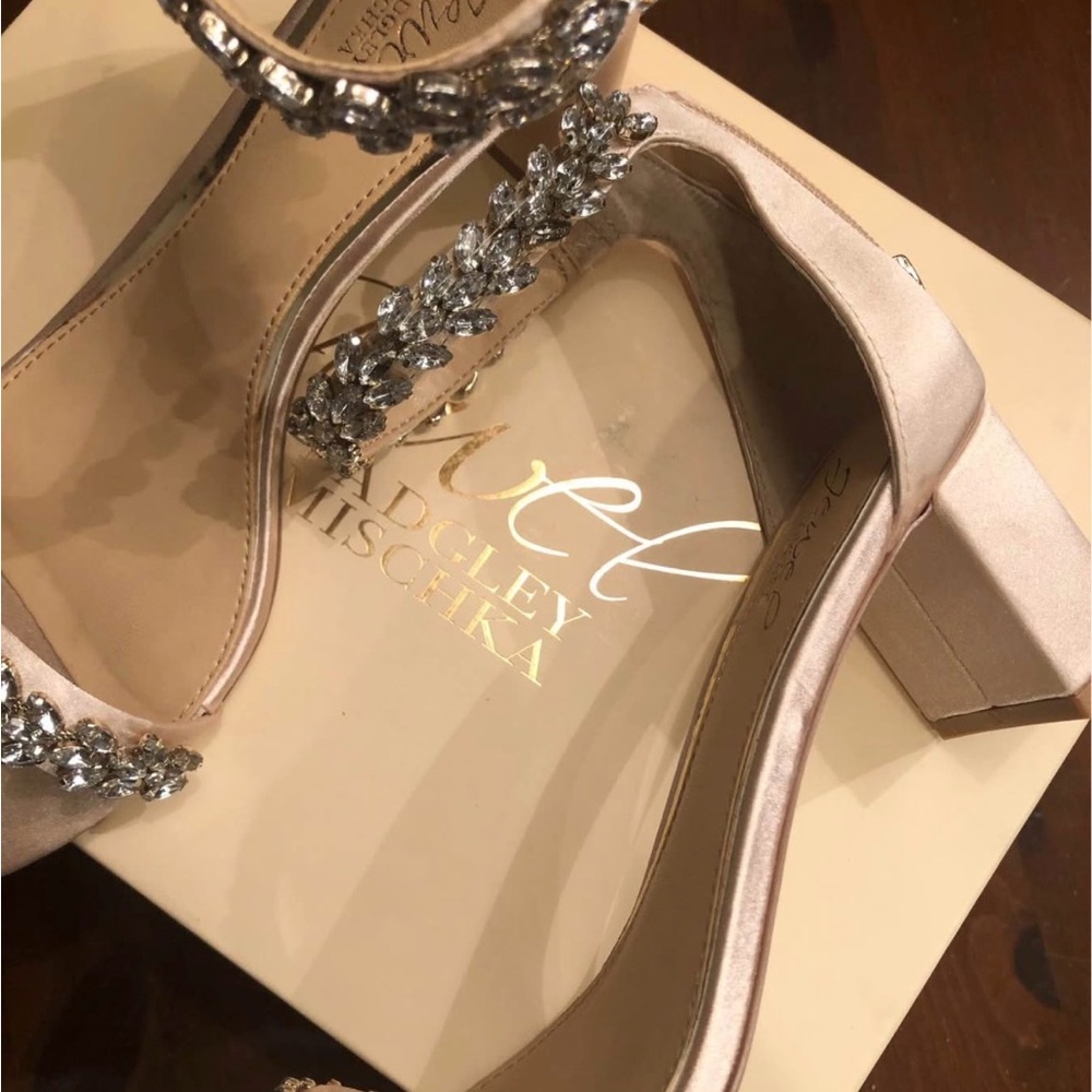 Badgley Mischka Nude Jewel-Embellished Heels - Picture 4 of 4